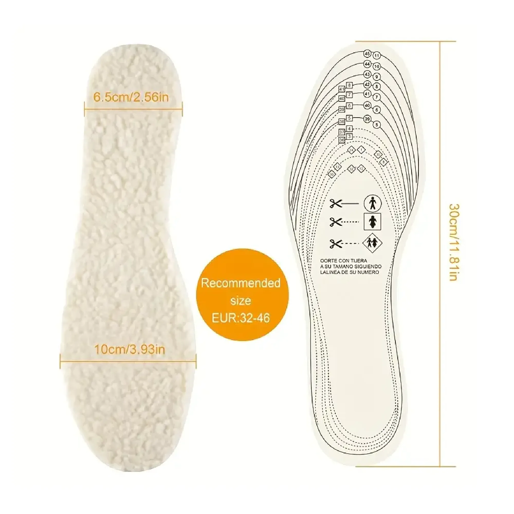 1pc Cuttable Faux Lambswool Latex Insoles, Cuttable Fitted Insoles, Warm Lambswool Soles, Fluffy Cosy Lambswool Winter Insoles