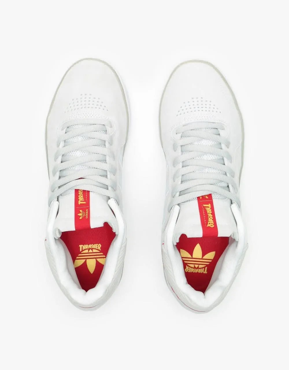 adidas x Thrasher Tyshawn Skate Shoes - White/Scarlet/Gold Metallic