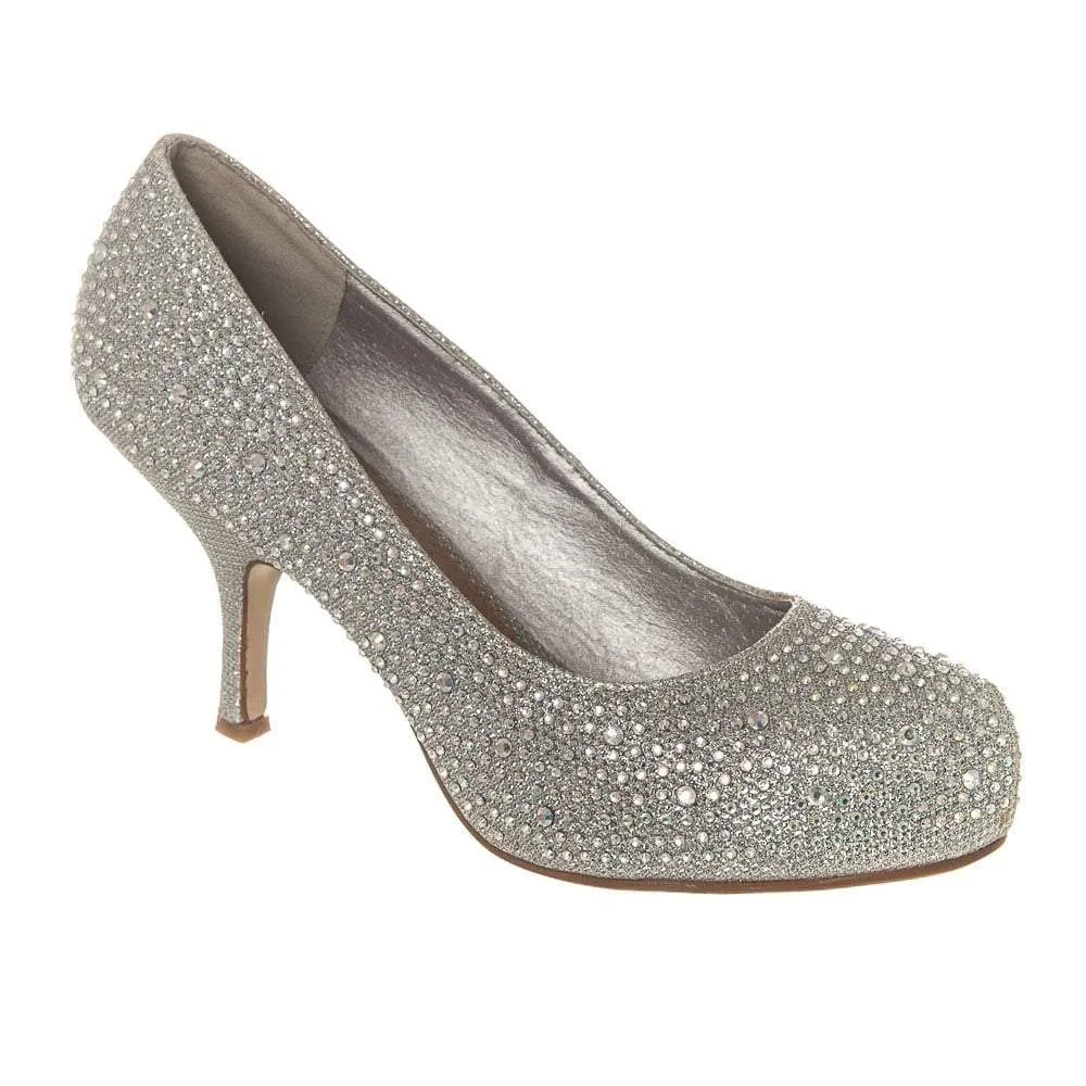 Atria Diamante Medium Heel Round Toe Concealed Platform Court Shoe