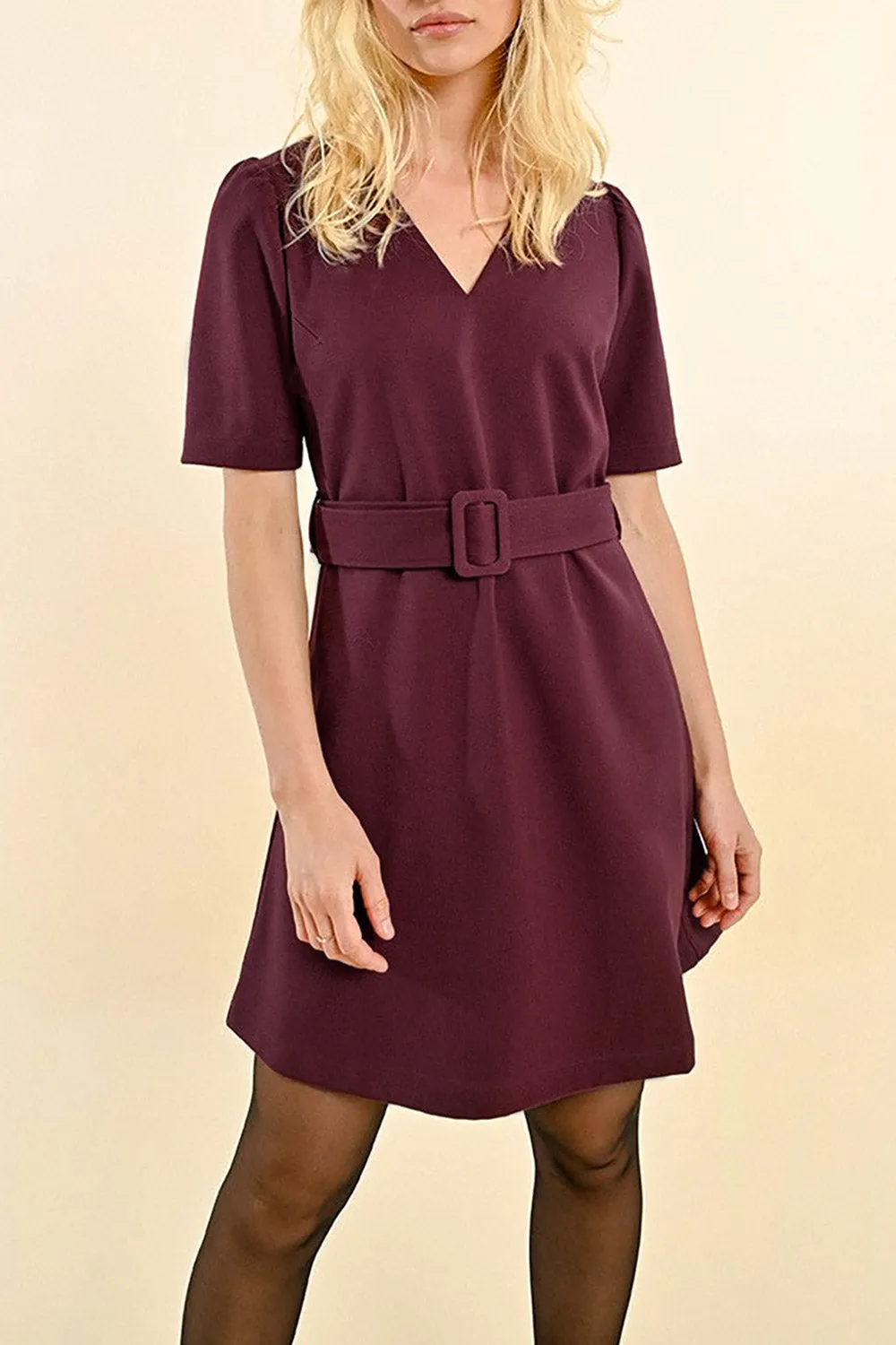 Bangkok Burgundy | Short A-Line Dress w/ Belt