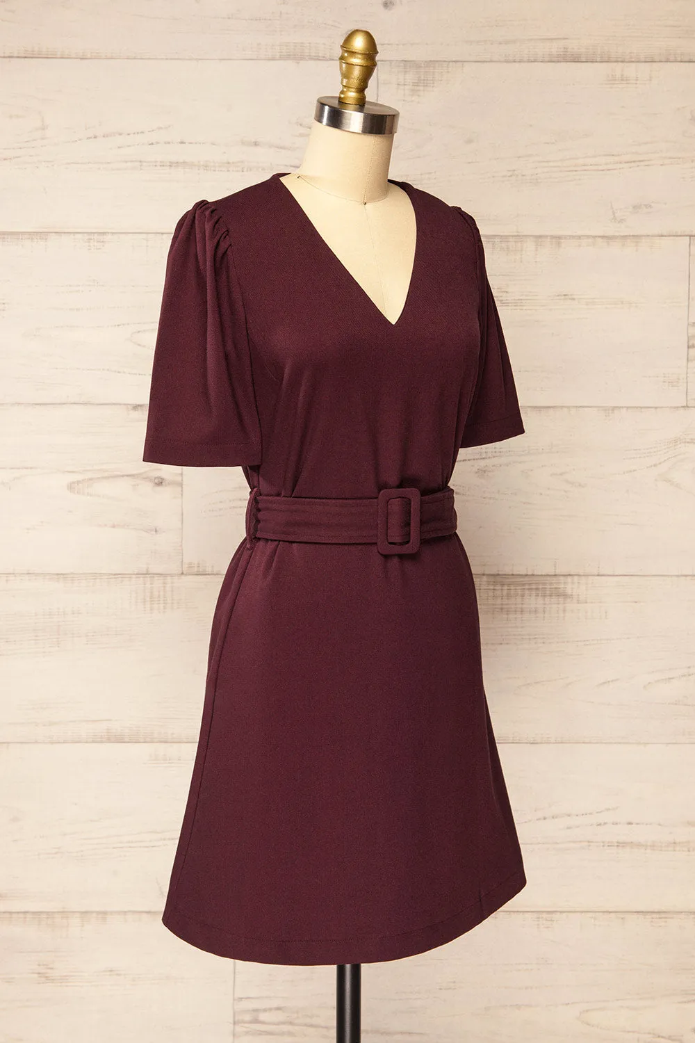 Bangkok Burgundy | Short A-Line Dress w/ Belt