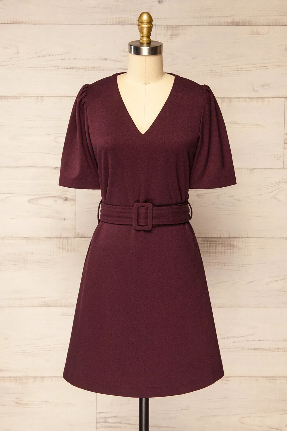 Bangkok Burgundy | Short A-Line Dress w/ Belt