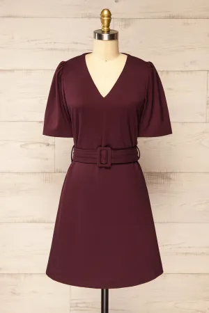 Bangkok Burgundy | Short A-Line Dress w/ Belt