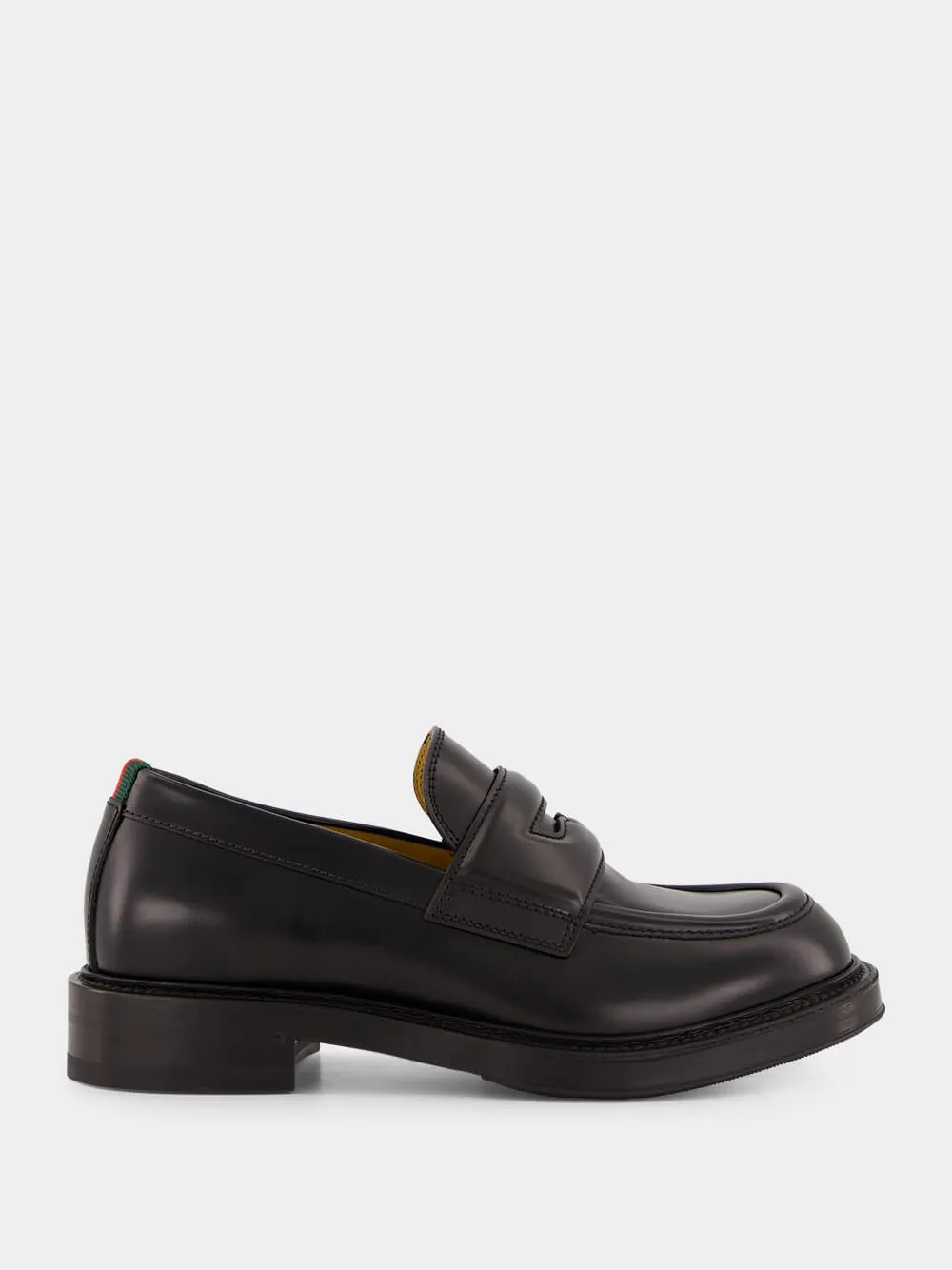 Black Leather Loafers with Web