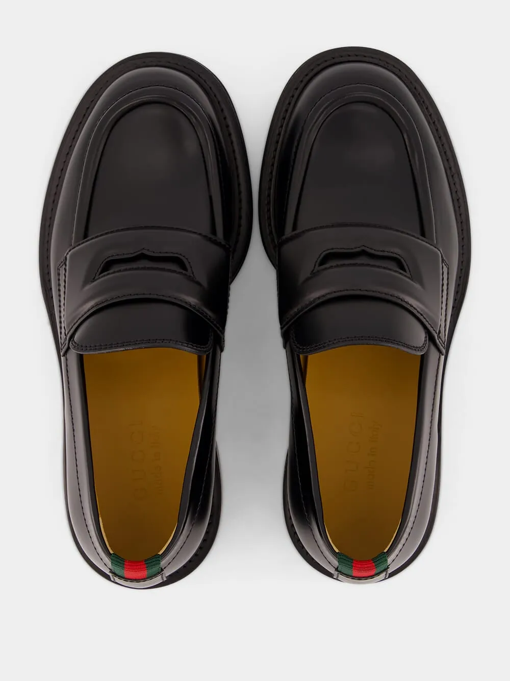 Black Leather Loafers with Web