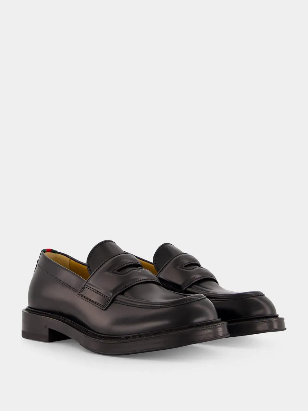 Black Leather Loafers with Web