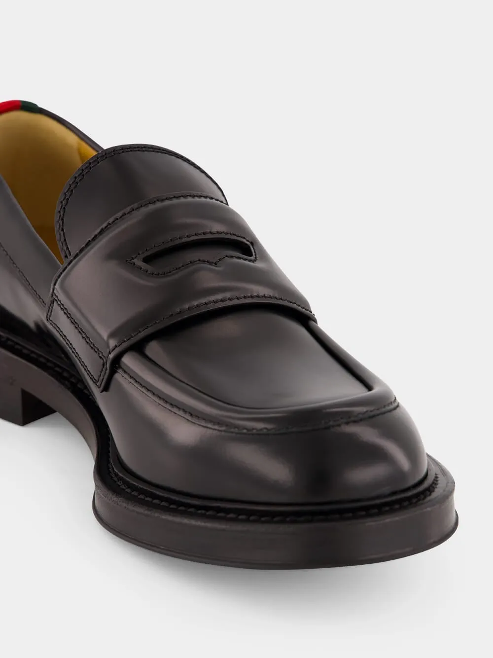 Black Leather Loafers with Web