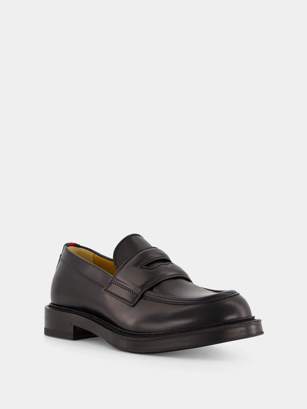 Black Leather Loafers with Web