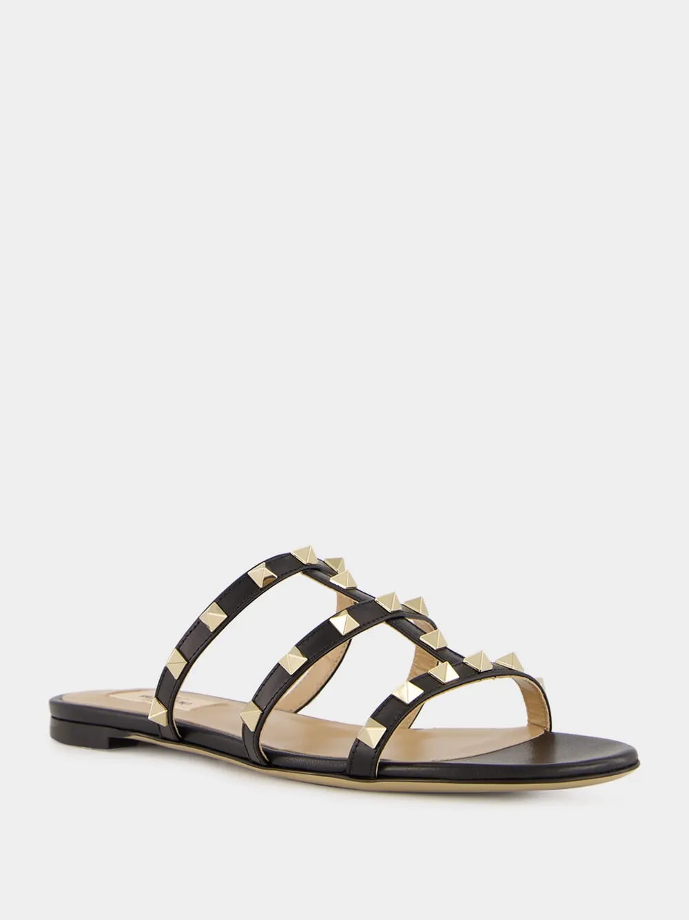 Black Rockstud Flat Slide Sandal