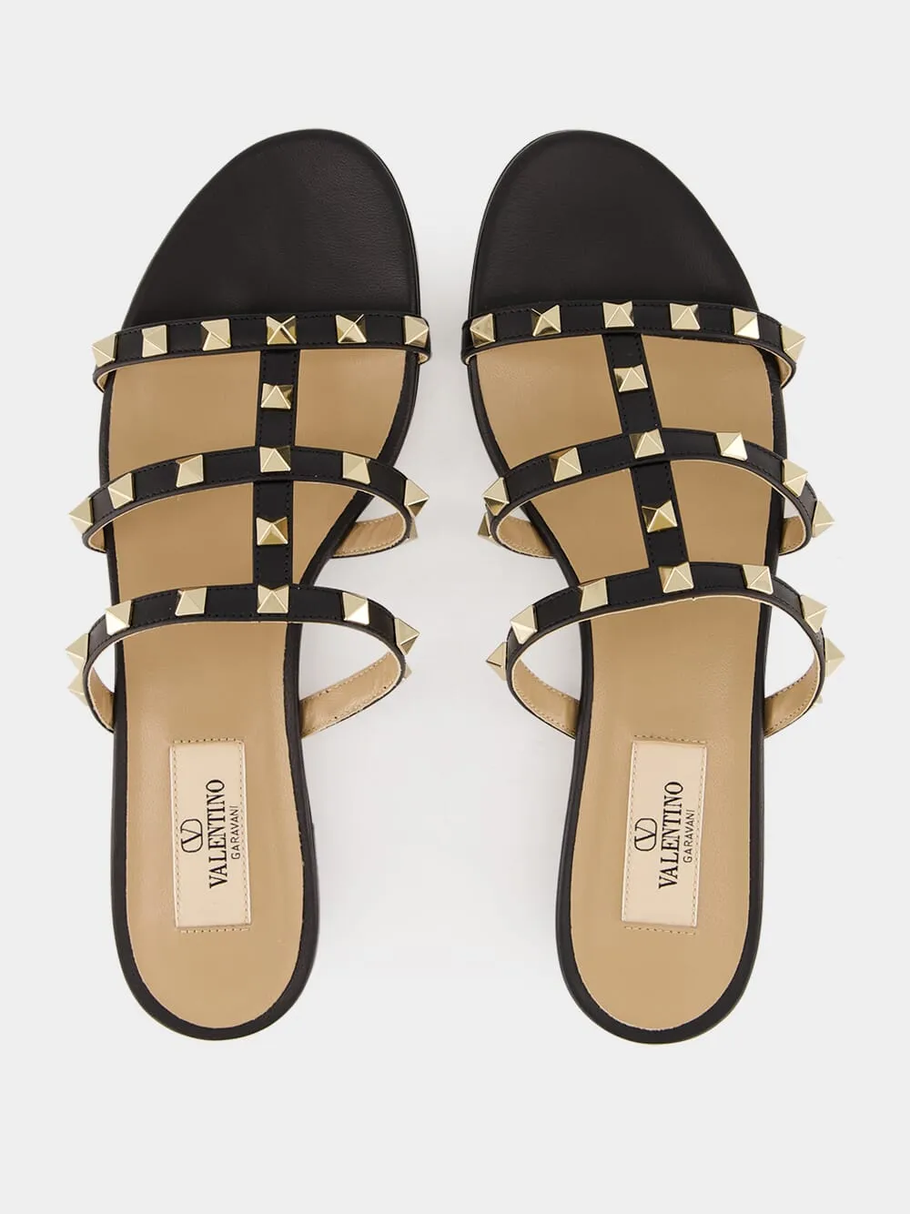 Black Rockstud Flat Slide Sandal