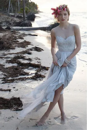 Casual Chiffon Sheer Back Lace Beach/Coast Wedding Dresses,A Line Long Wedding Gown OK264