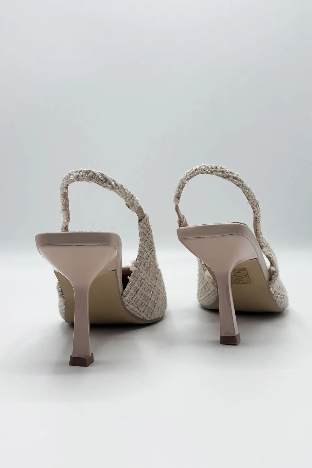 Cher Pointed Toe Tweed Sling back Court Shoe in Nude