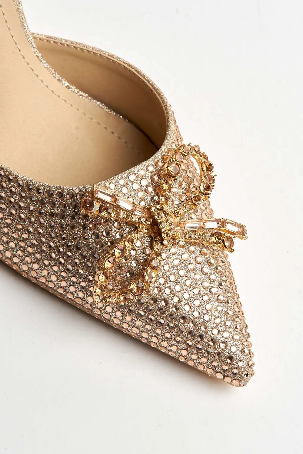 Chilla Diamante Embellished Sling Back Court Shoes in Champagne