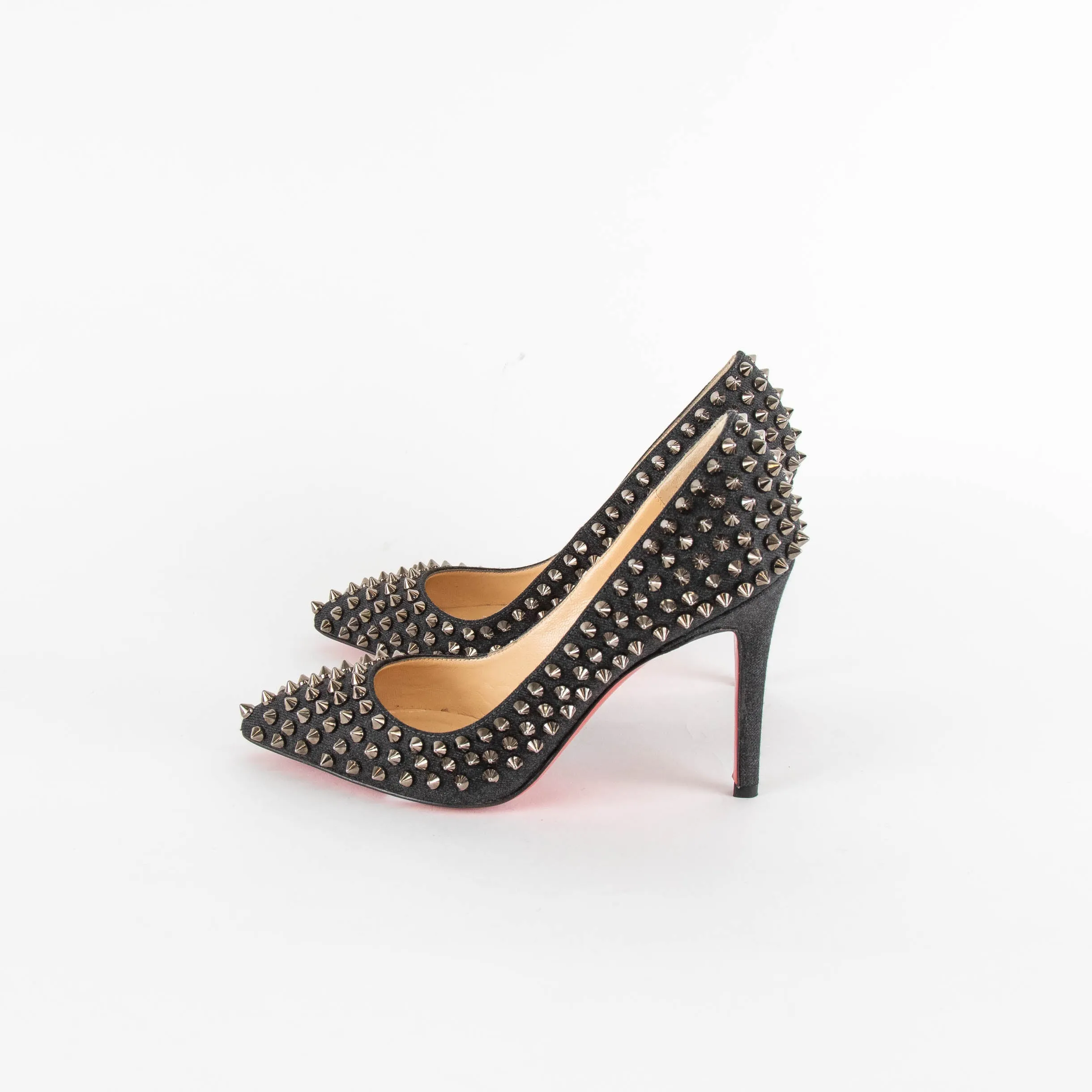 Christian Louboutin Grey Silver Studded Heeled Shoes