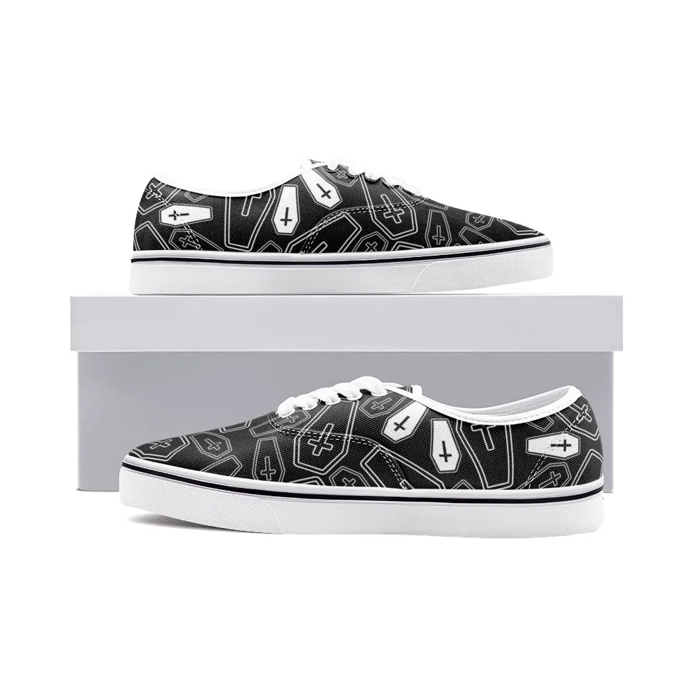 Coffin Print Unisex Canvas Shoes Fashion Low Cut Loafer Sneakers