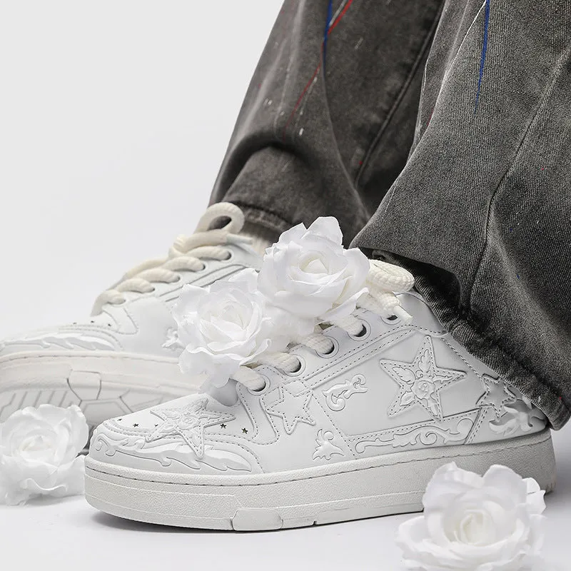 Couple rose embossed leather skate shoes