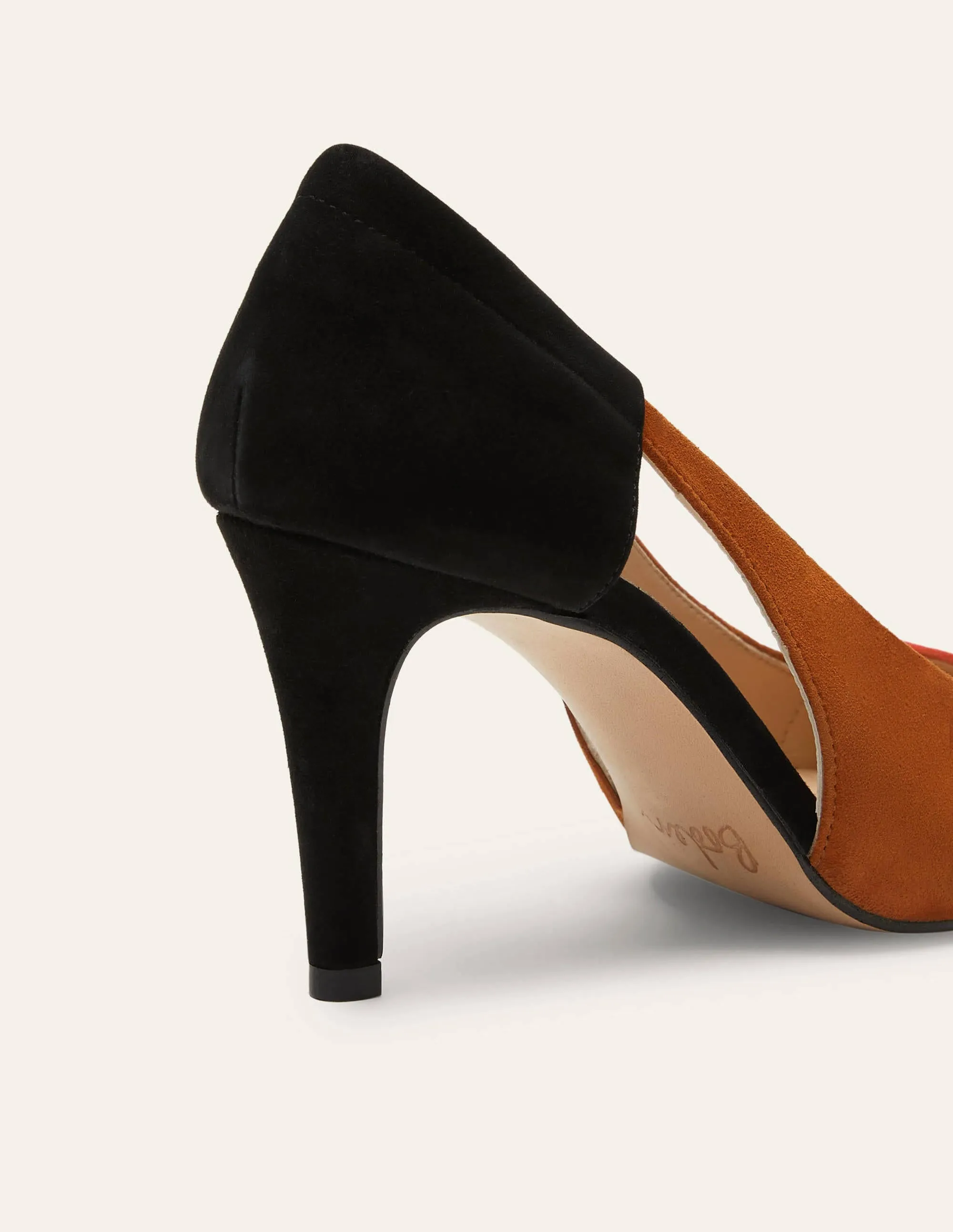 Cut Out Suede Court Shoes-Black/Frankincense/Poppadew