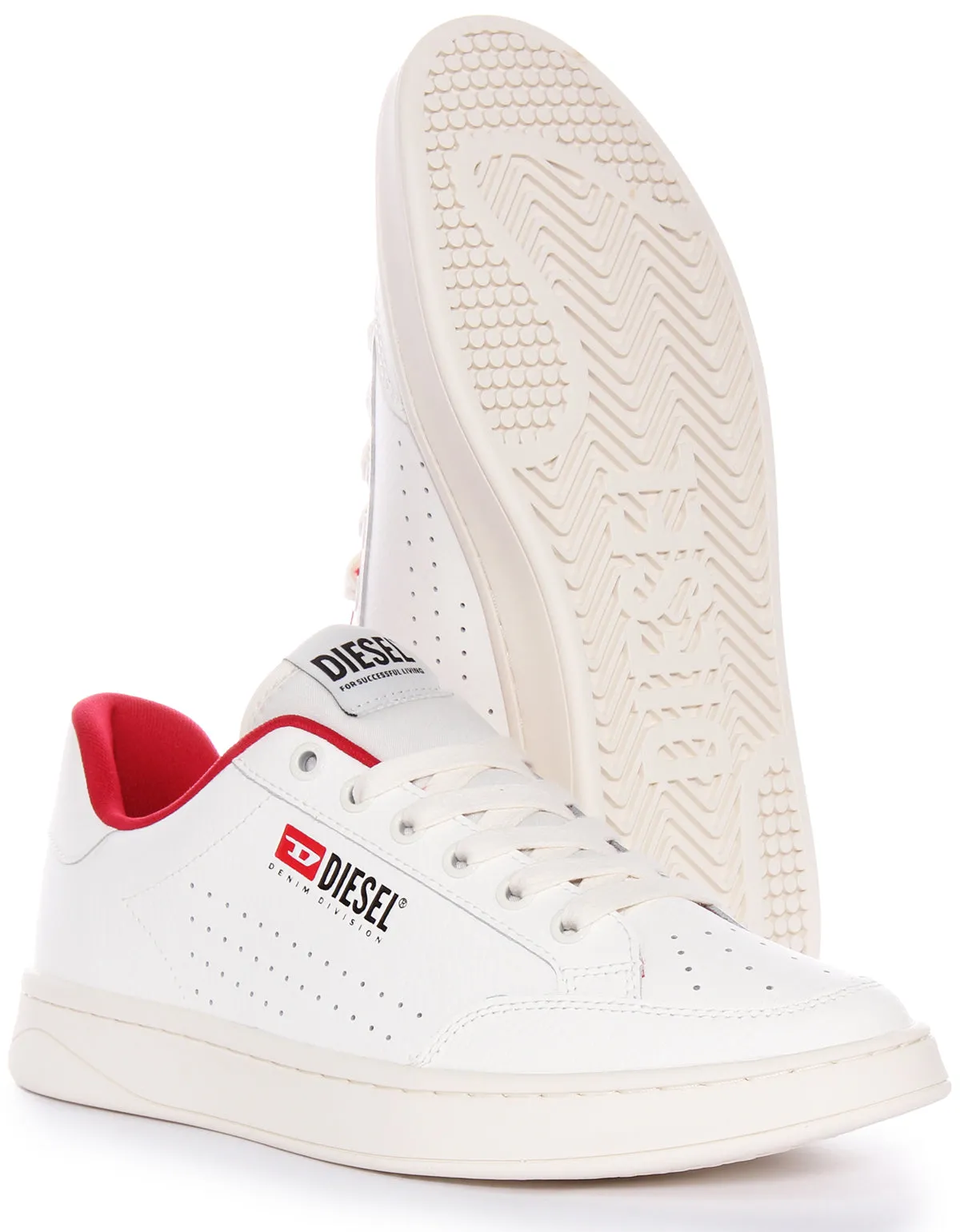 Diesel S-Athene Vintage Trainers In White Red For Men