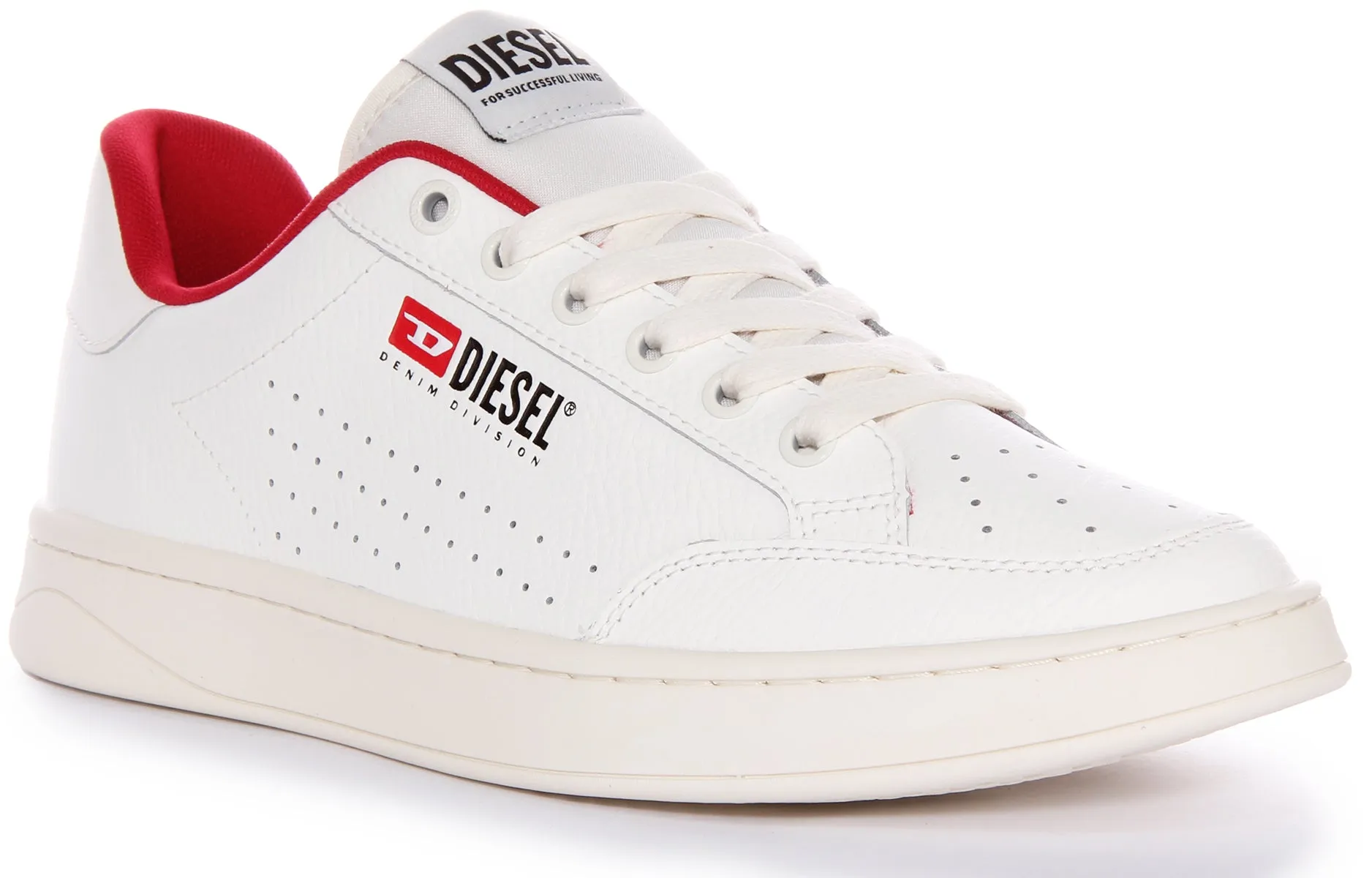 Diesel S-Athene Vintage Trainers In White Red For Men