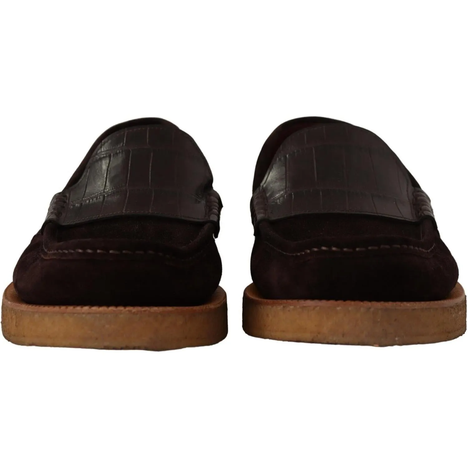 Dolce & Gabbana Elegant Suede Crocodile Loafers in Brown