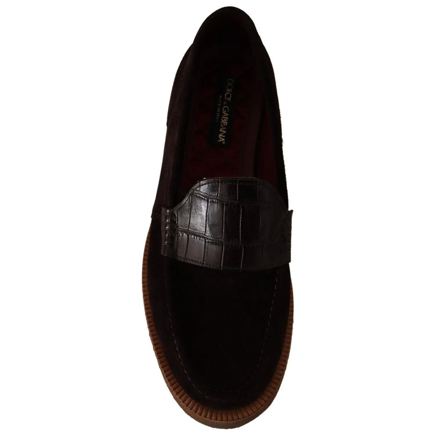 Dolce & Gabbana Elegant Suede Crocodile Loafers in Brown