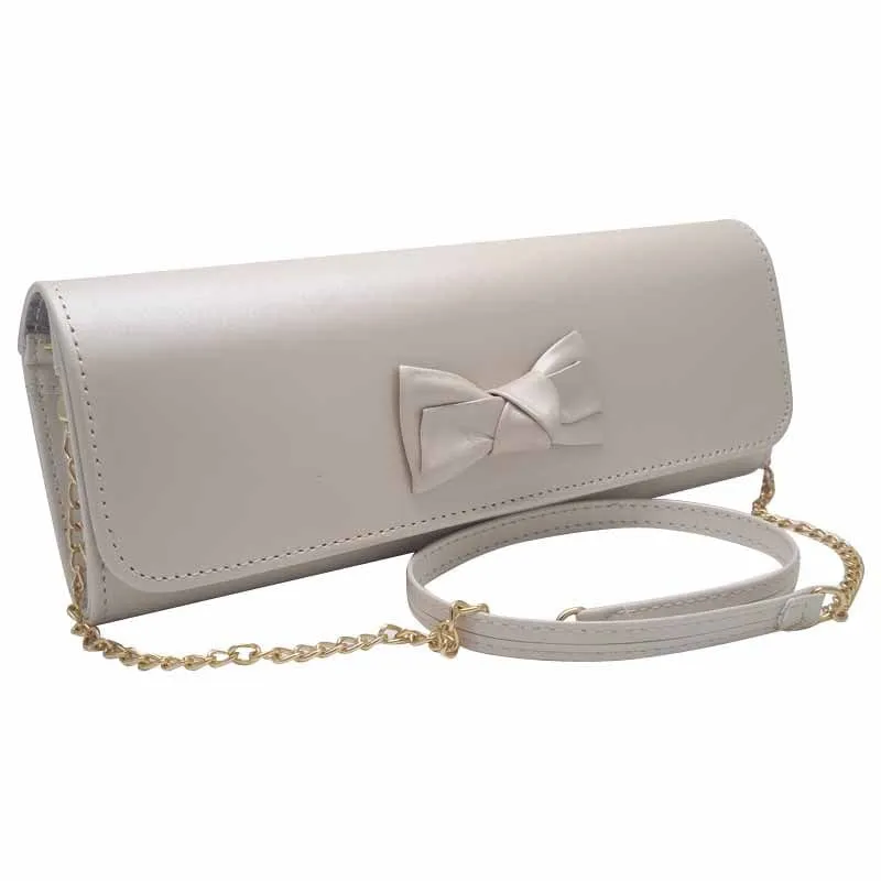 Emis Womens Beige Leather Bow Detail Clutch Bag - T20 7705 Beige