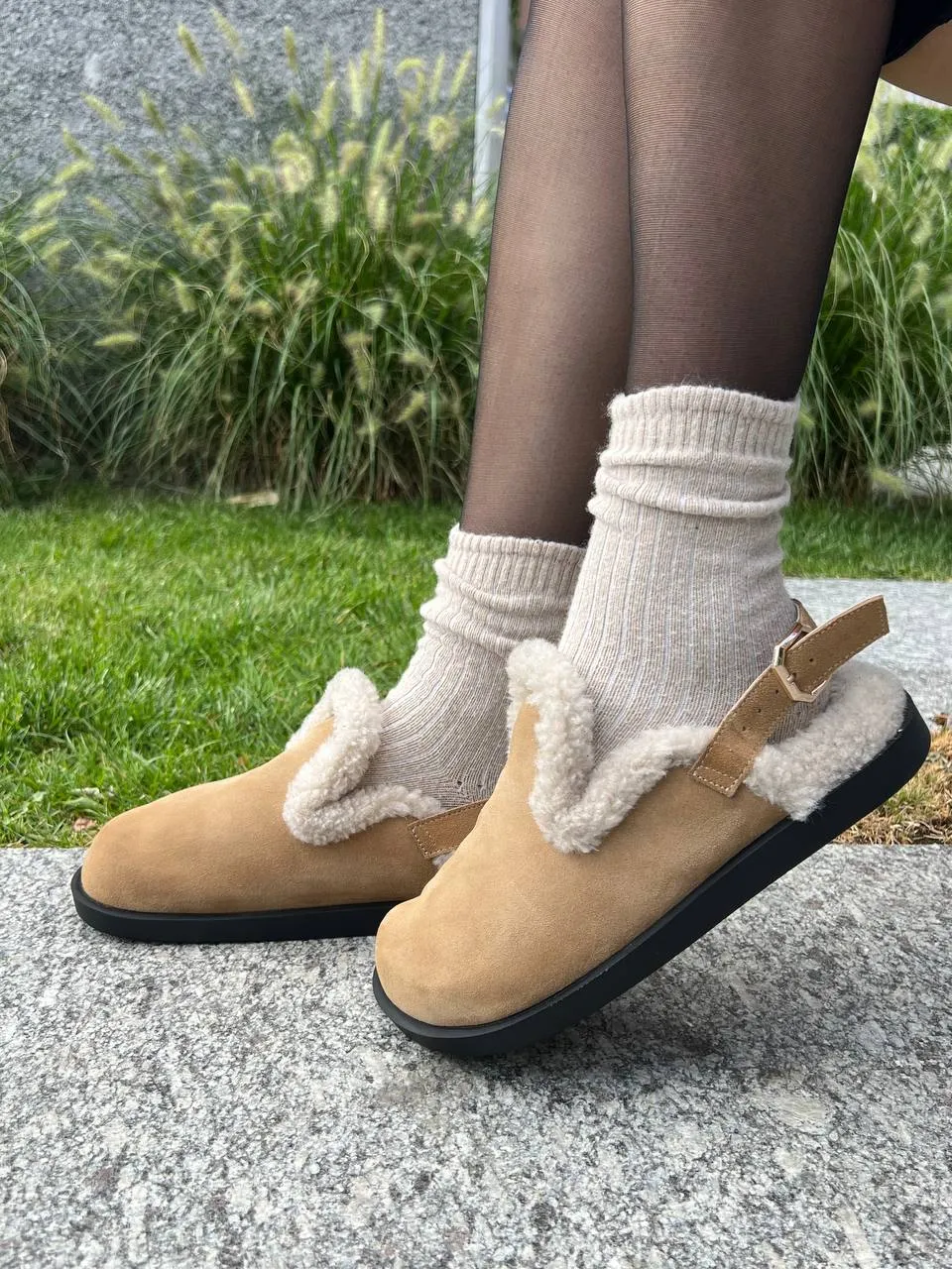 Genuine Suede Clogs with Natural Wool Lining - Handmade in Ukraine