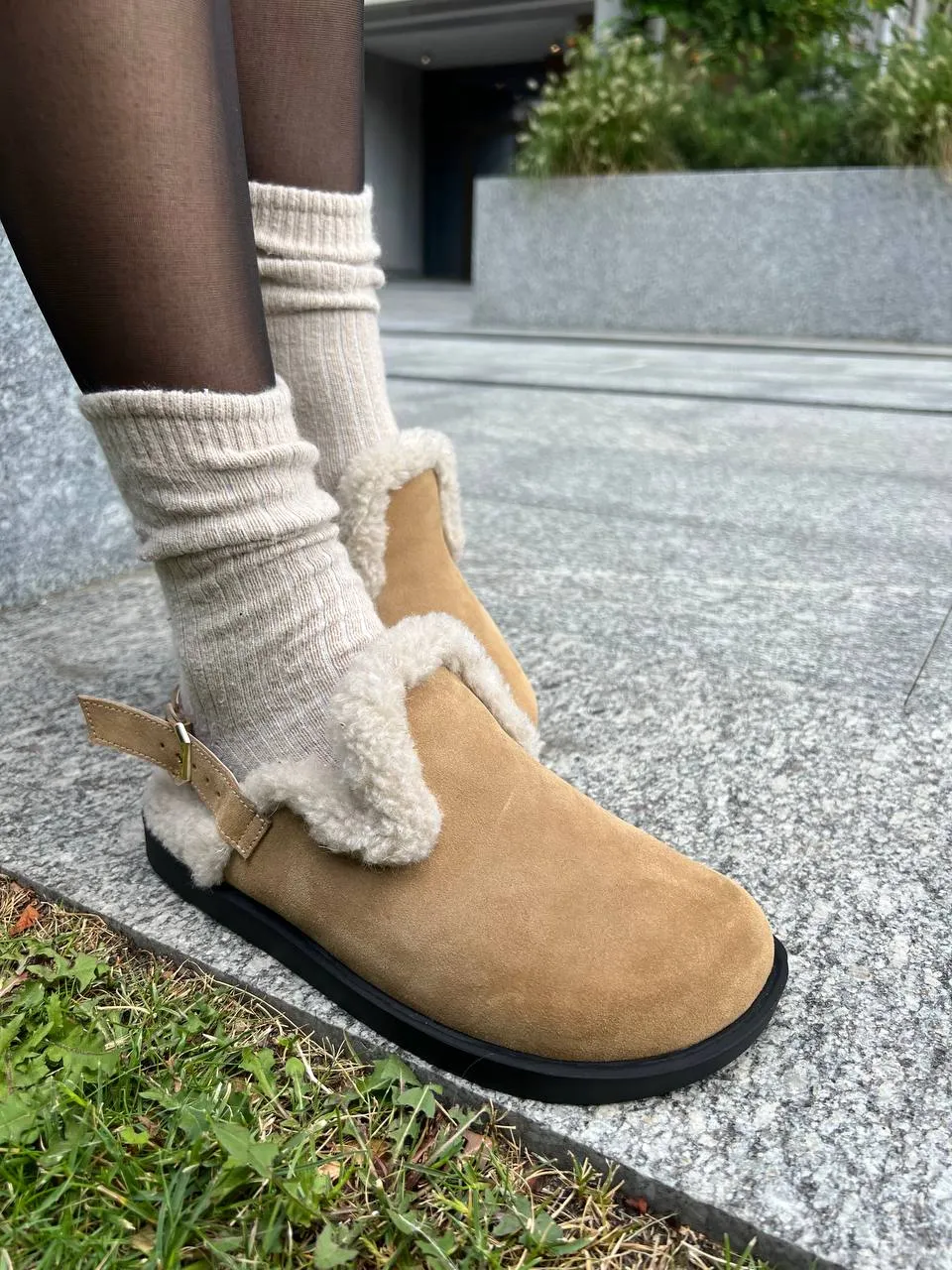 Genuine Suede Clogs with Natural Wool Lining - Handmade in Ukraine