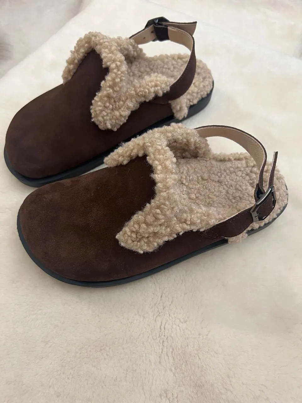 Genuine Suede Clogs with Natural Wool Lining - Handmade in Ukraine