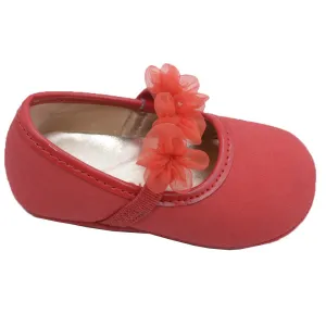 Girls Red Organza Flower Elastic Strap Crib Shoes 0-5 Baby