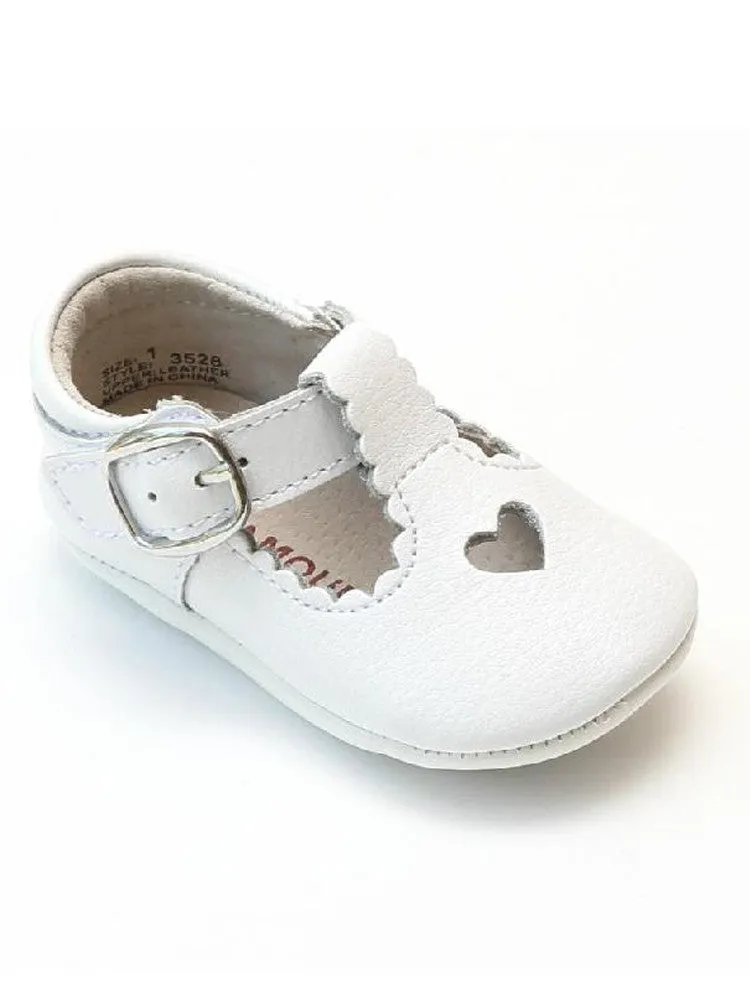 Girls White Open Heart Leather Crib Mary Jane Shoes 0 Baby-5 Toddler