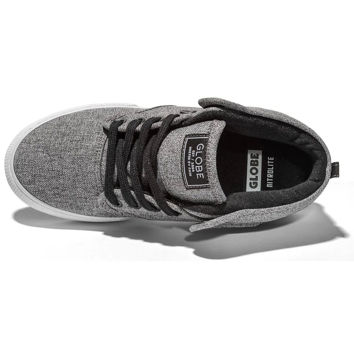 Globe Motley Mid Kids Black Chambray/White Skate Shoes - Size 1 or 4 Only - Sale