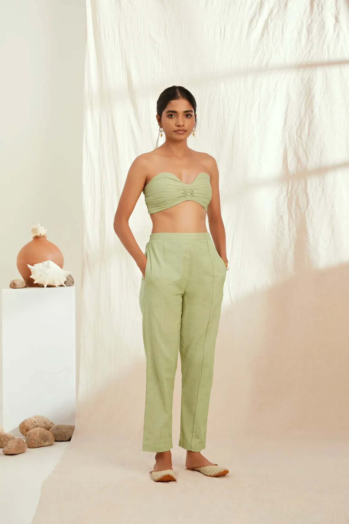 Green linen bustier top