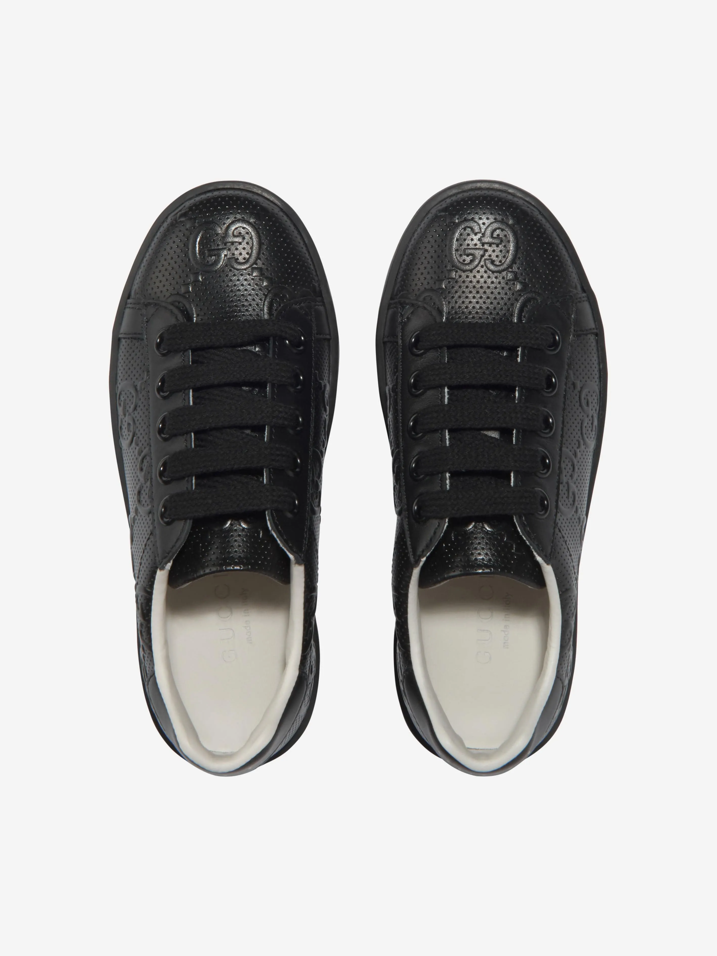 Gucci Kids Leather GG Ace Trainers in Black