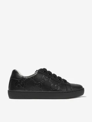 Gucci Kids Leather GG Ace Trainers in Black