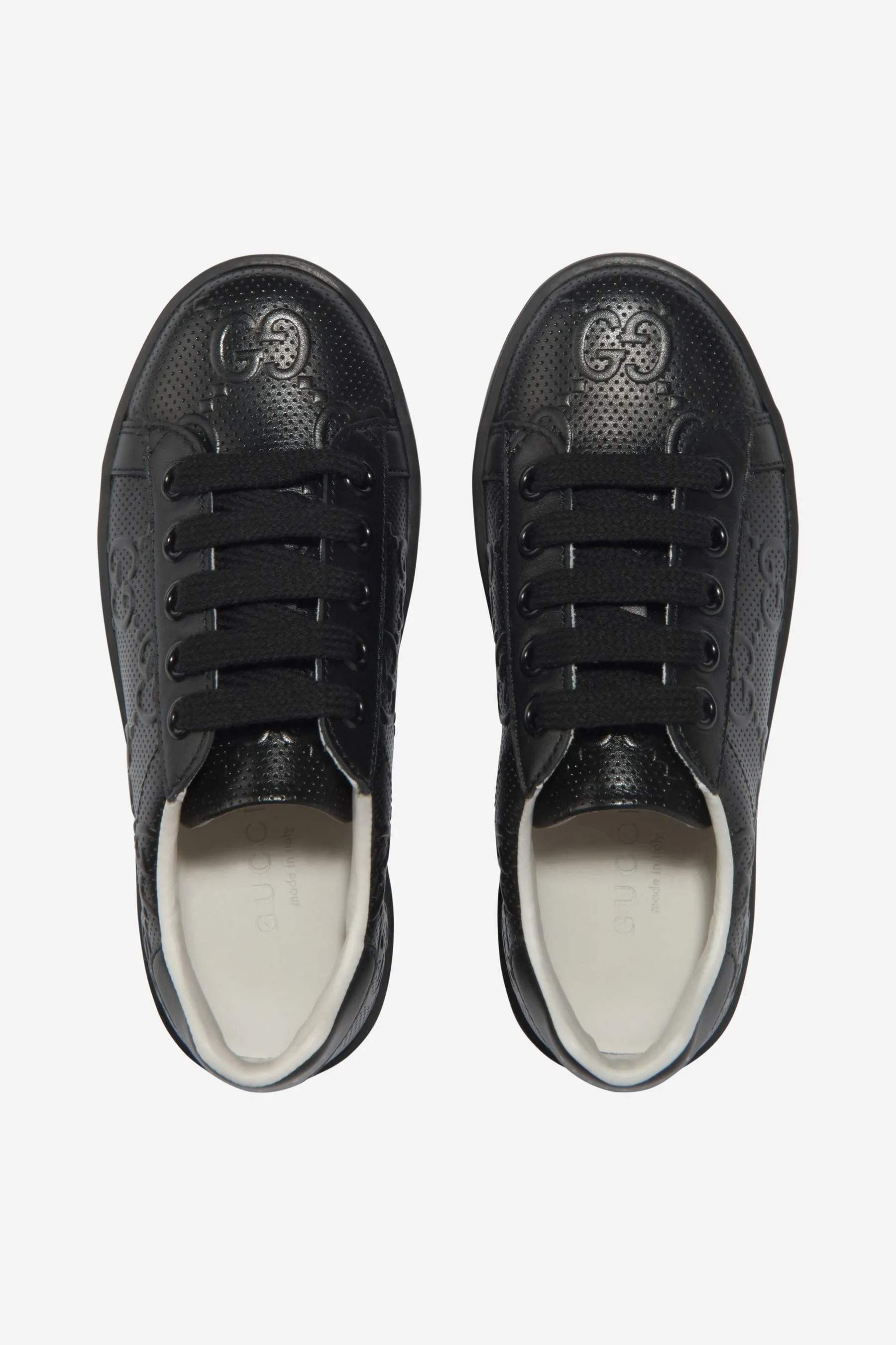 Gucci Kids Leather GG Ace Trainers in Black