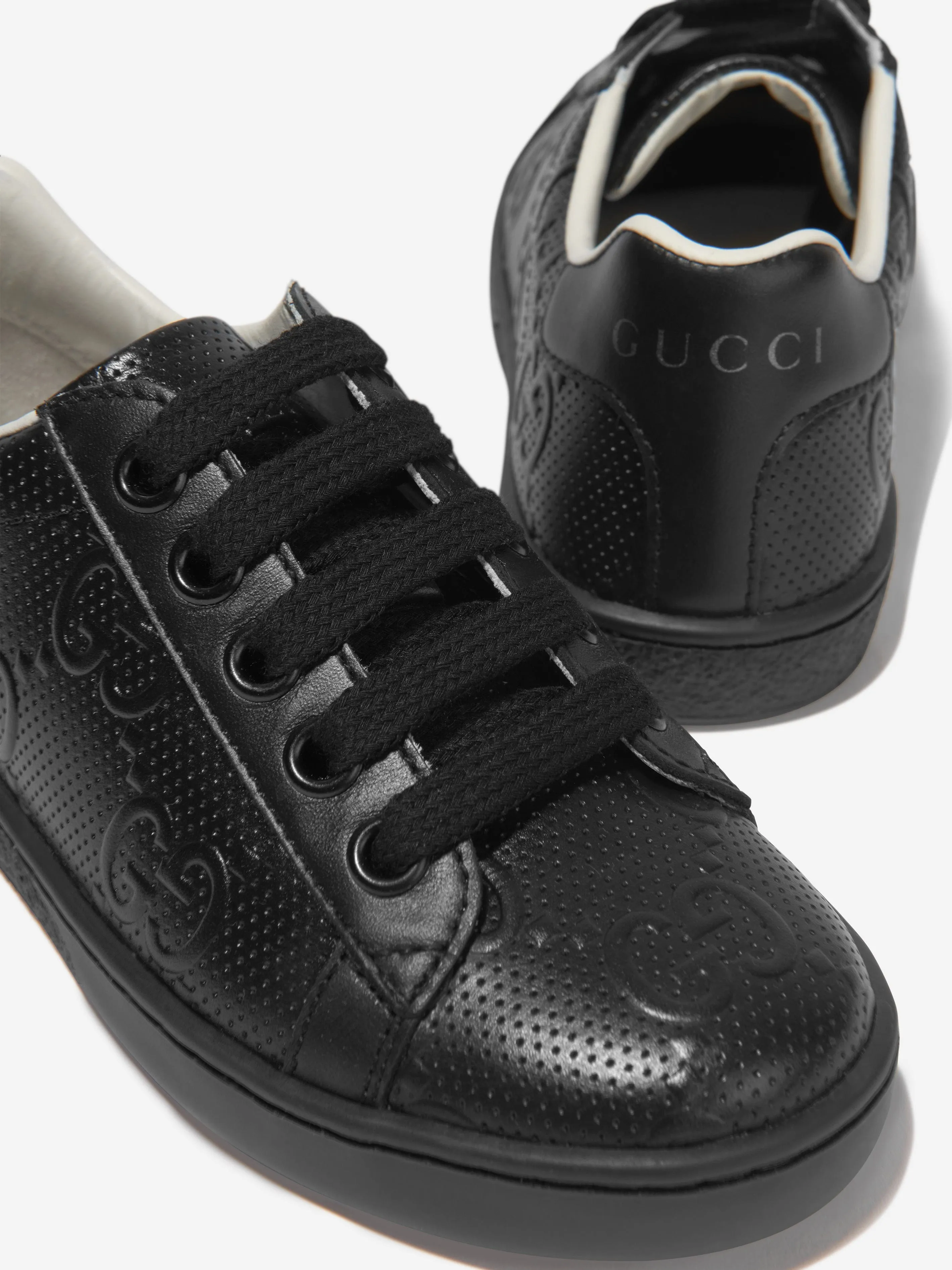 Gucci Kids Leather GG Ace Trainers in Black