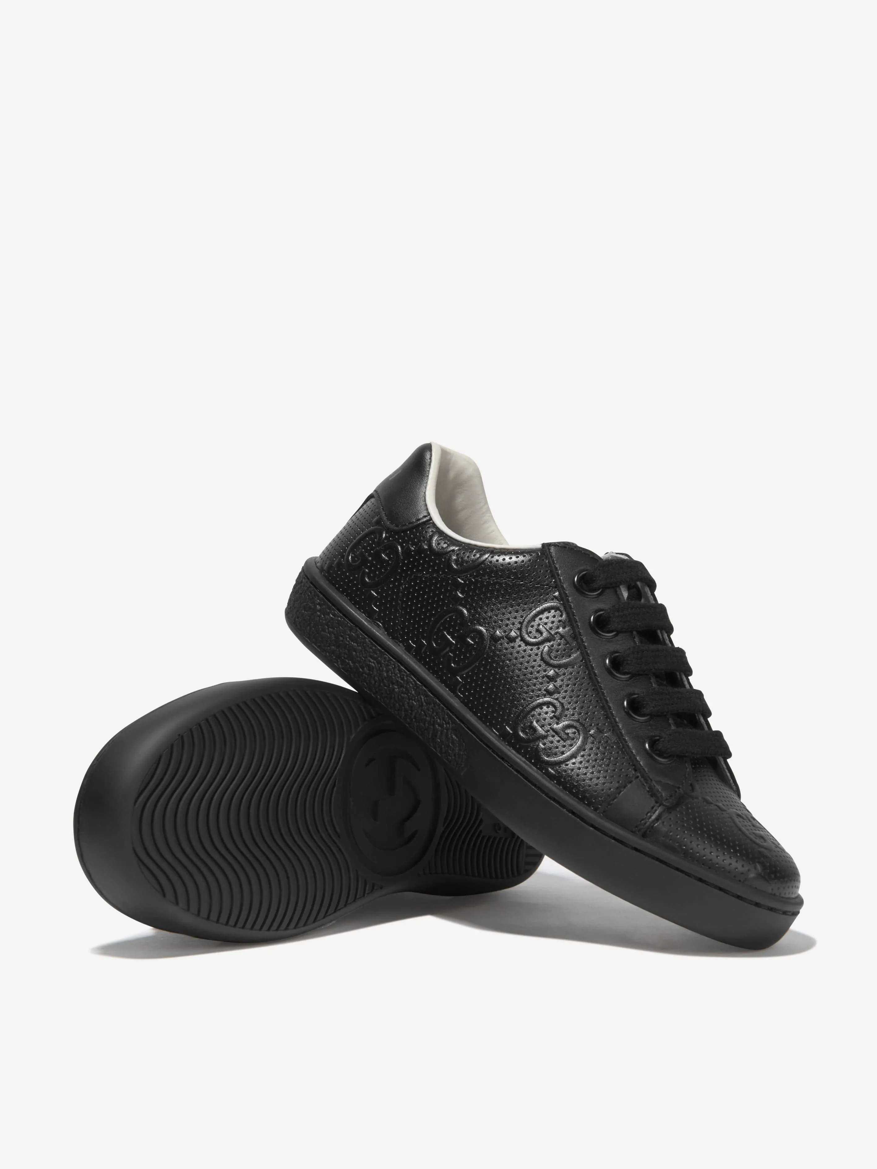 Gucci Kids Leather GG Ace Trainers in Black