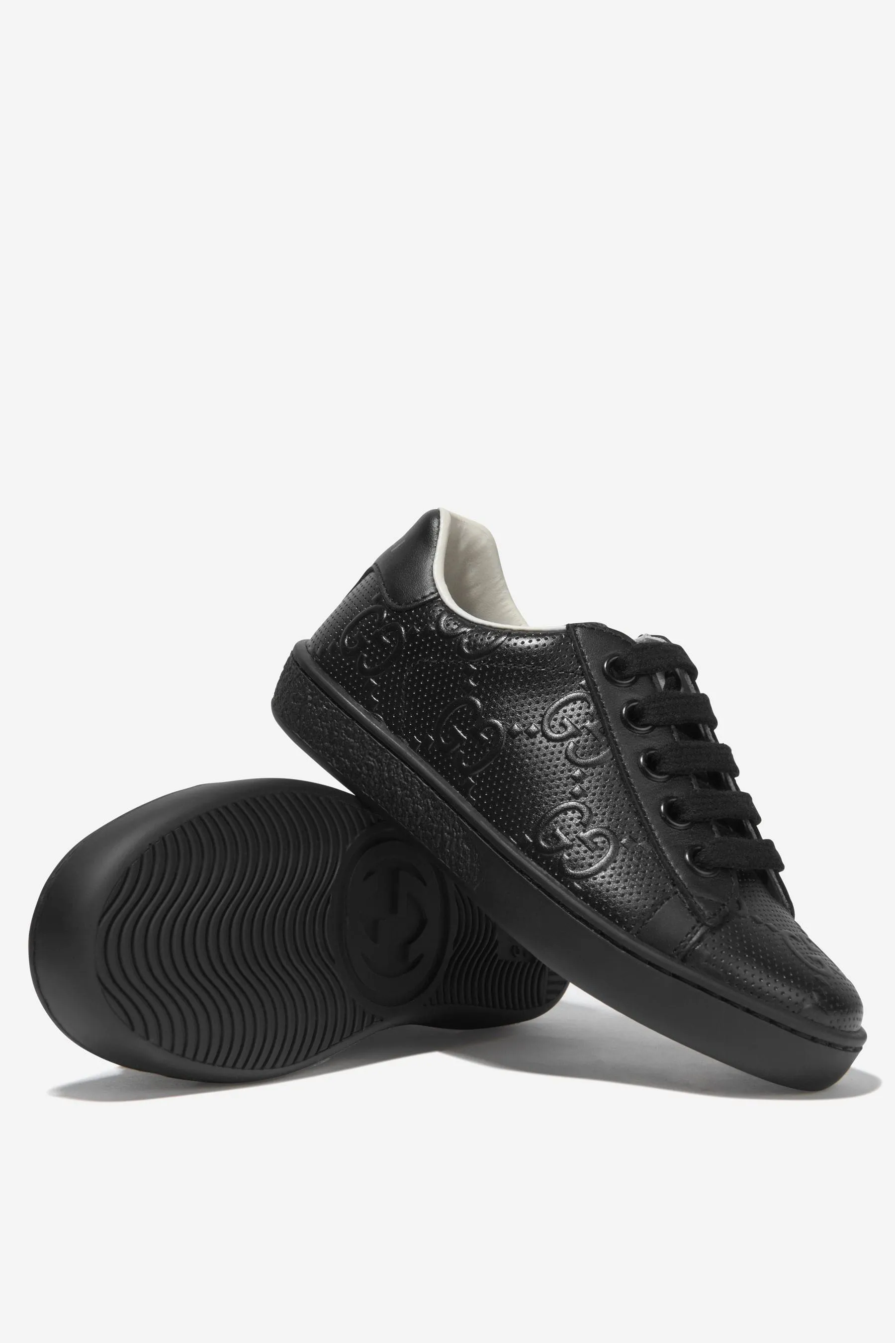 Gucci Kids Leather GG Ace Trainers in Black