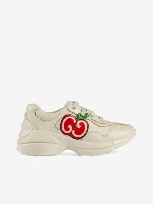 Gucci Kids Trainers - Ivory Leather Apple Print Rhyton Trainers