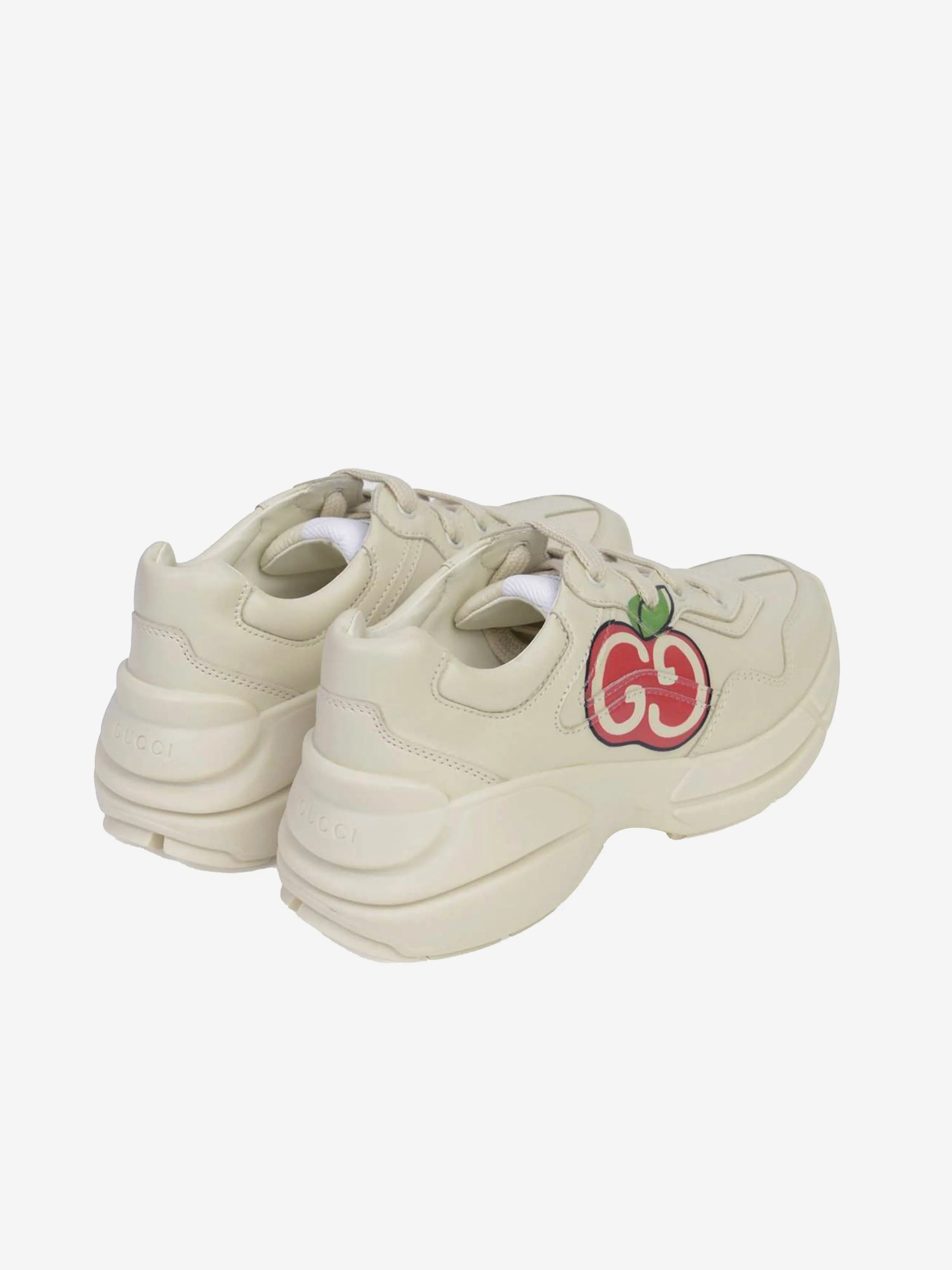 Gucci Kids Trainers - Ivory Leather Apple Print Rhyton Trainers