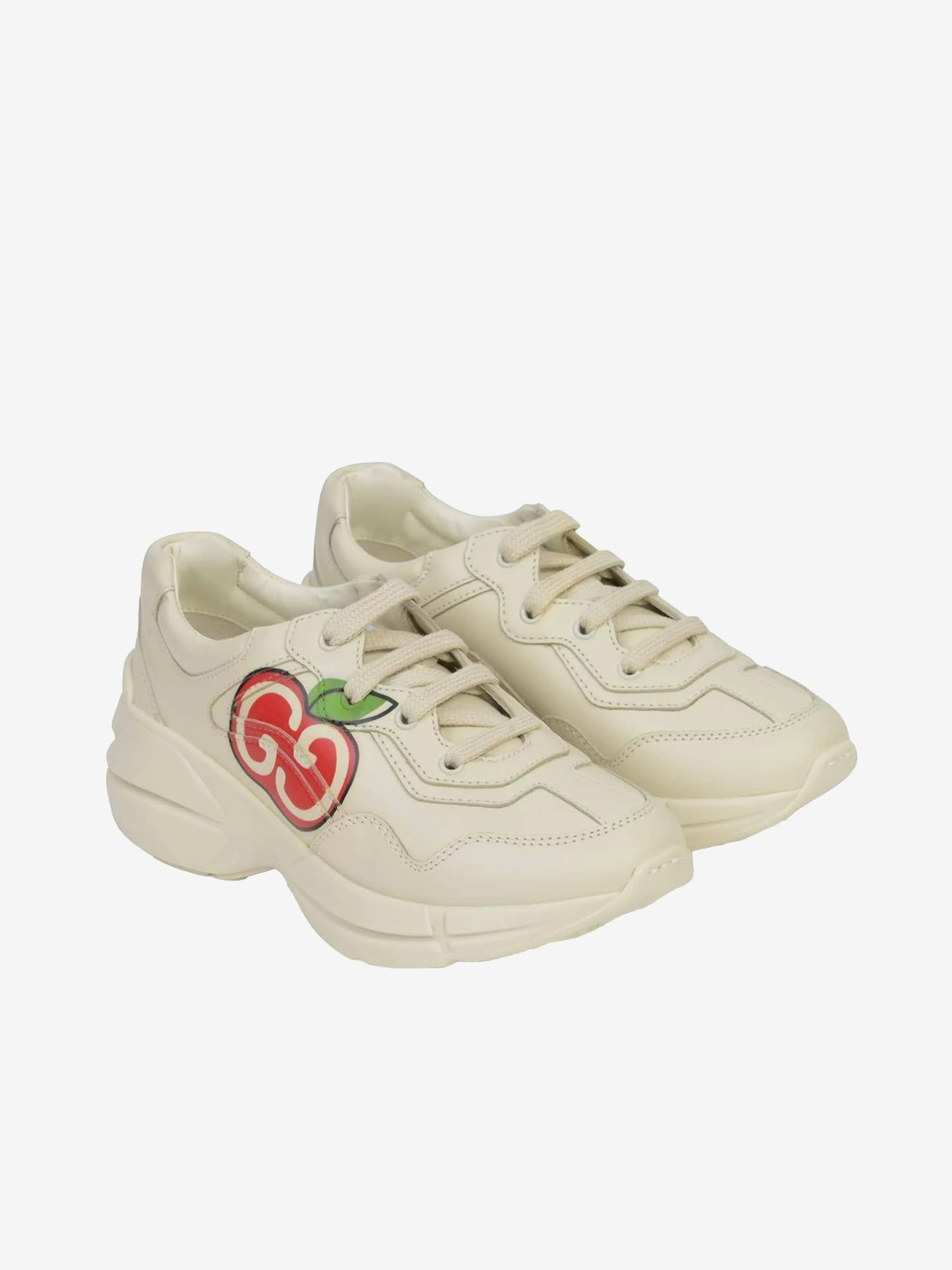 Gucci Kids Trainers - Ivory Leather Apple Print Rhyton Trainers