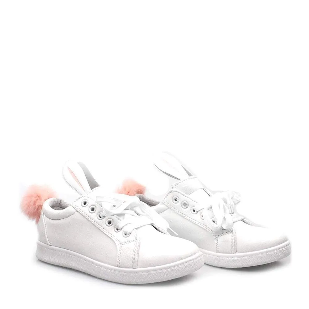 HARPER Ladies Flat Rabbit Ear Pom Pom Lace Up Trainer