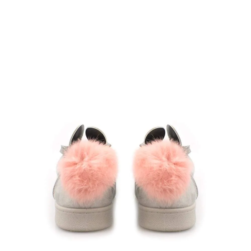 HARPER Ladies Flat Rabbit Ear Pom Pom Lace Up Trainer