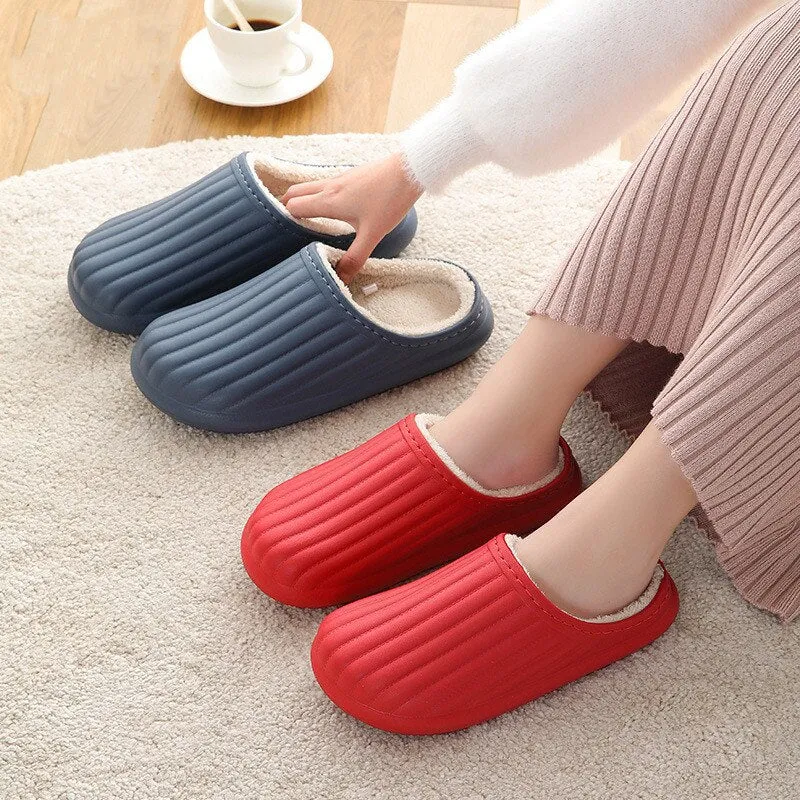 Hnzxzm EVA Waterproof Indoor Slippers Women Men Winter Platform Shoes Warm Plush Kitchen Working Slippers Female Male Home Floor Slides