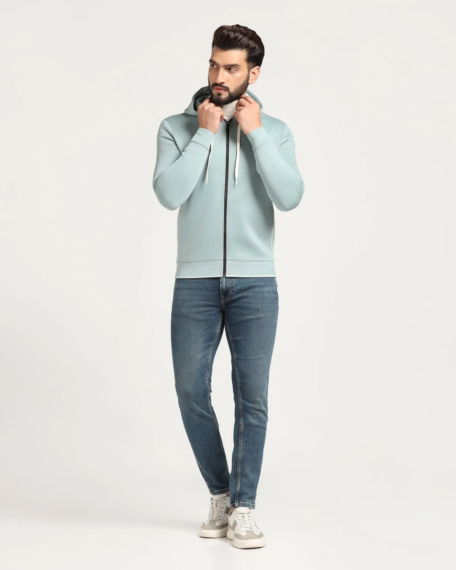 Hoodie Mint Green Solid Sweatshirt - Morgo