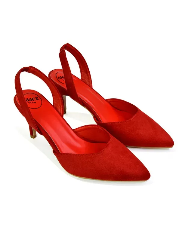 Imogen Pointed Toe Sling Back Stiletto Mid Heel Court Shoes in Red