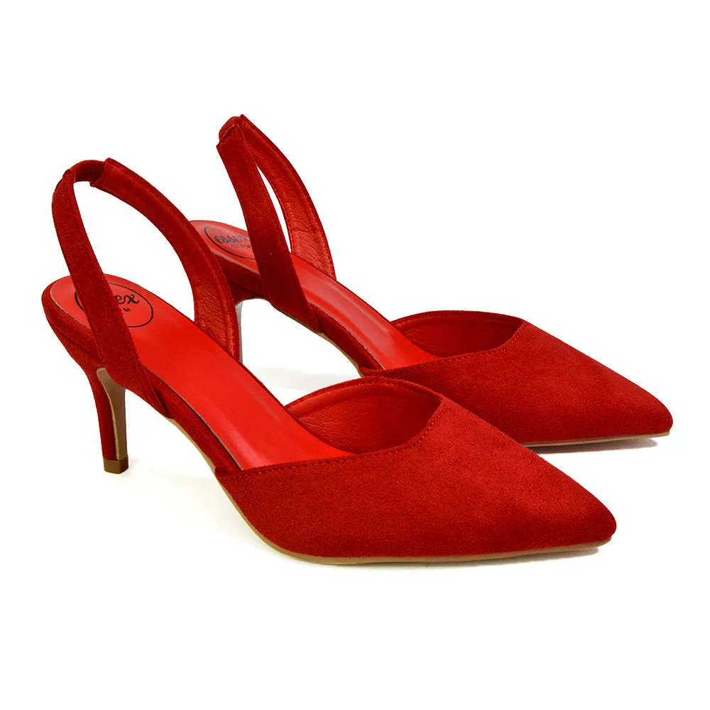 Imogen Pointed Toe Sling Back Stiletto Mid Heel Court Shoes in Red