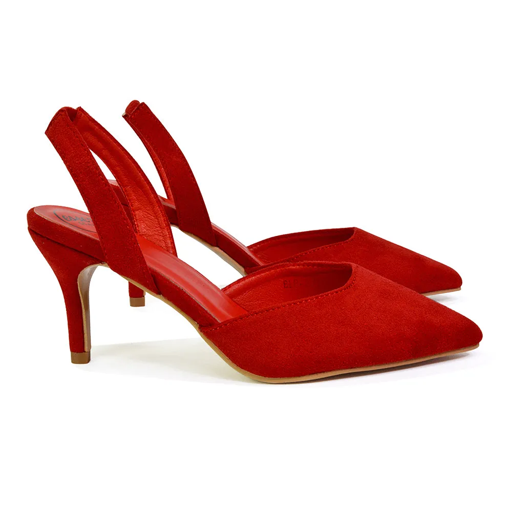 Imogen Pointed Toe Sling Back Stiletto Mid Heel Court Shoes in Red