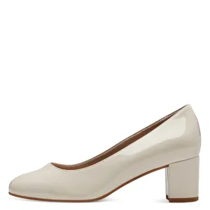 Jana Wide Fitting Court Shoe with Block Heel in Cream